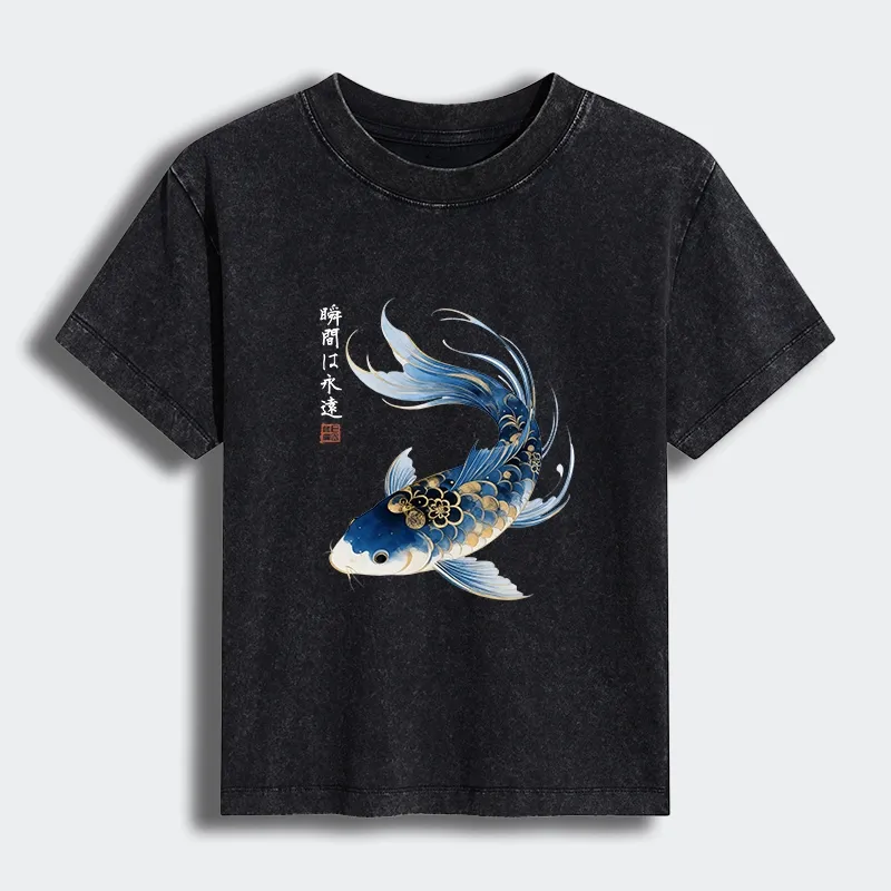 Tokyo-Tiger Elegant Koi Fish Watercolor Art Women's Washed T-shirt Sale