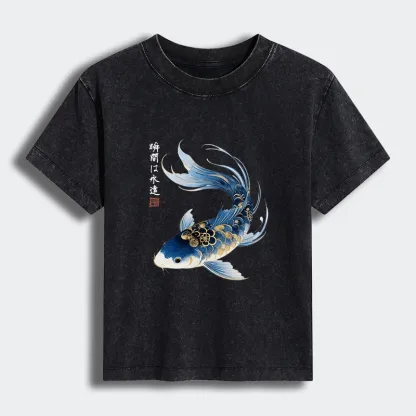 Tokyo-Tiger Elegant Koi Fish Watercolor Art Women's Washed T-shirt