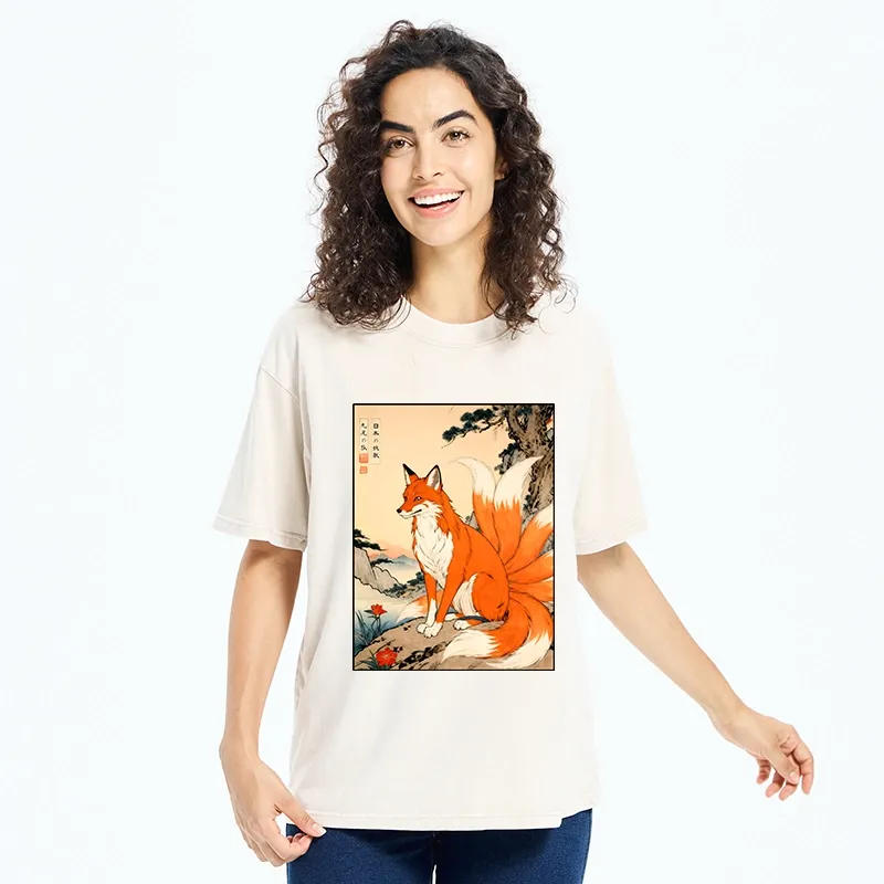 Tokyo-Tiger Mystical Nine Tails Fox Washed T-Shirt