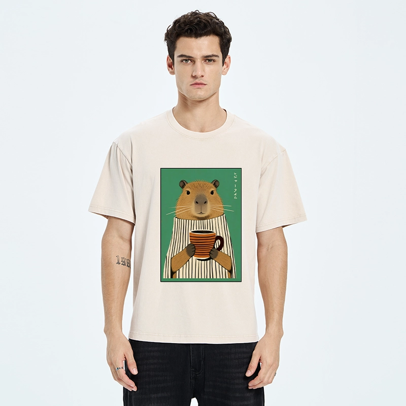 Tokyo-Tiger Capybara Coffee Time Washed T-Shirt