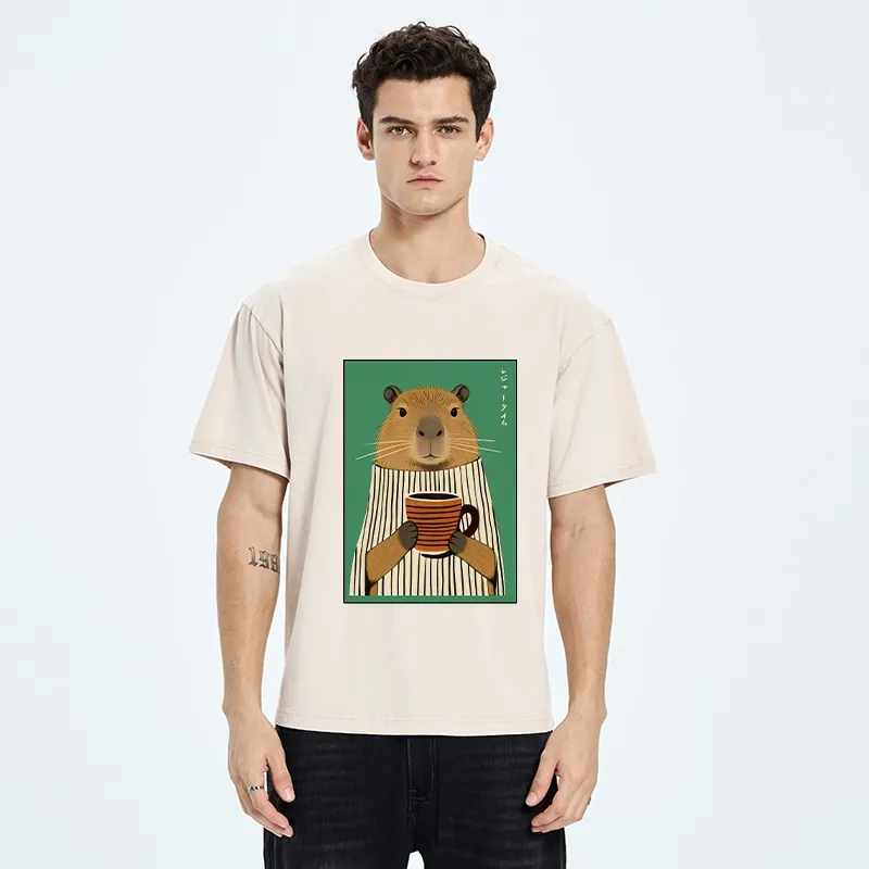 Tokyo-Tiger Capybara Coffee Time Washed T-Shirt