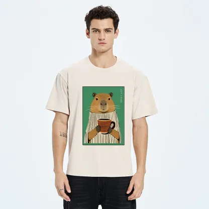Tokyo-Tiger Capybara Coffee Time Washed T-Shirt