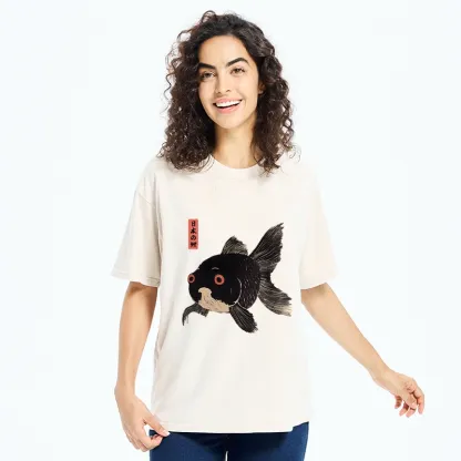 Tokyo-Tiger Japanese Black Goldfish Art Washed T-Shirt