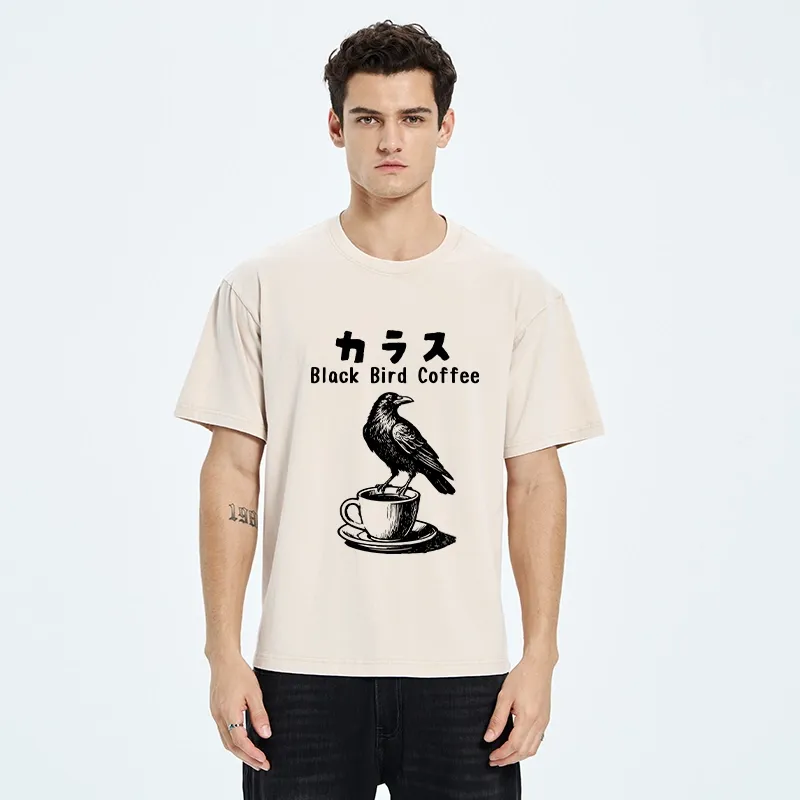 Tokyo-Tiger Black Bird Coffee Break Meme Washed T-Shirt