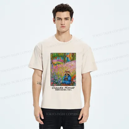 Tokyo-Tiger Impressionist Raccoon Garden Tea Washed T-Shirt