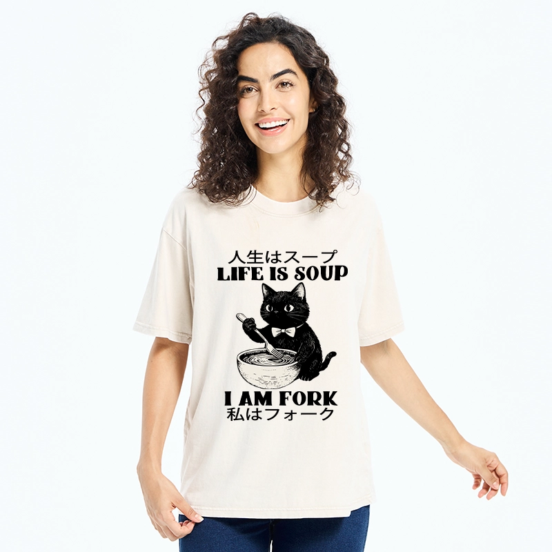 Tokyo-Tiger Life Is Soup Cat Humor Meme Washed T-Shirt