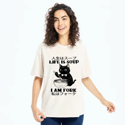Tokyo-Tiger Life Is Soup Cat Humor Meme Washed T-Shirt