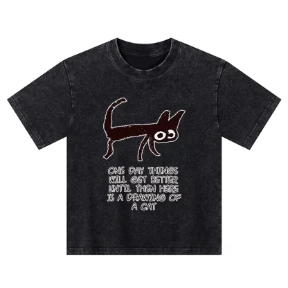 Tokyo-Tiger Cat Cheer Up Drawing Kids Washed T-Shirt