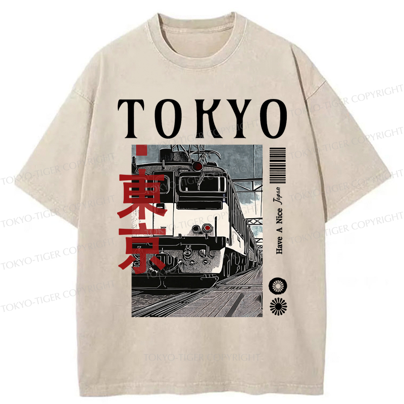 Tokyo-Tiger Tokyo Retro Train  Washed T-Shirt