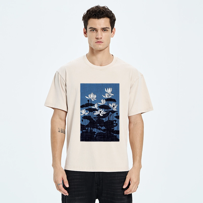 Tokyo-Tiger Blue Lotus Japanese Art Washed T-Shirt