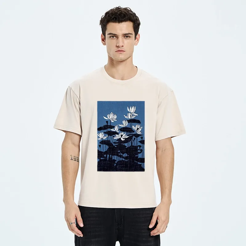 Tokyo-Tiger Blue Lotus Japanese Art Washed T-Shirt
