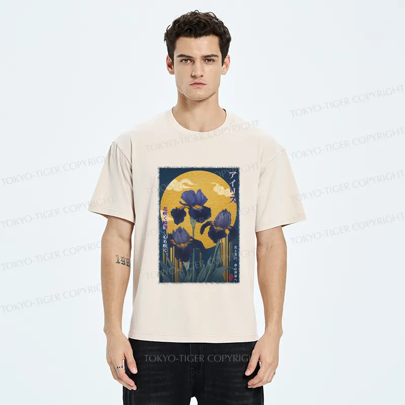 Tokyo-Tiger Japan Ukiyoe Luan Tail Flower Poster Washed T-Shirt