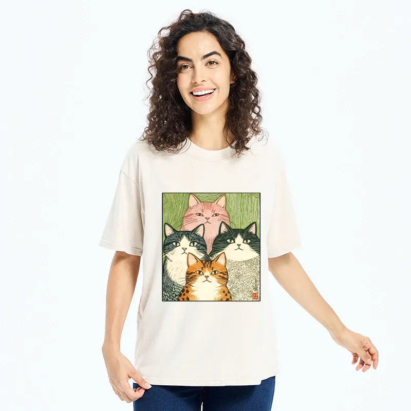 Tokyo-Tiger Funny Cat Squad Washed T-Shirt