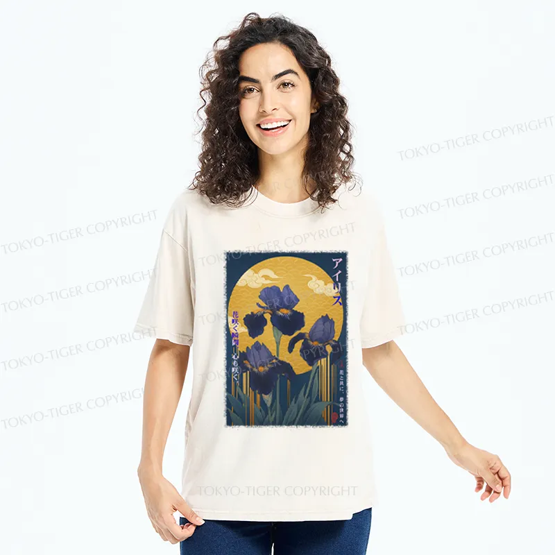 Tokyo-Tiger Japan Ukiyoe Luan Tail Flower Poster Washed T-Shirt