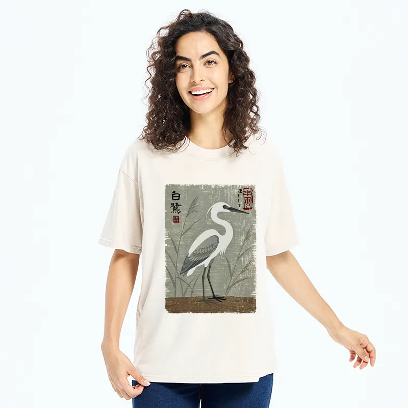 Tokyo-Tiger Graceful Egret Vintage Washed T-Shirt