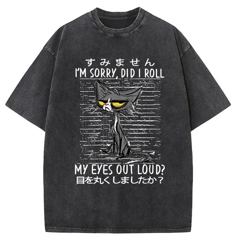 Tokyo-Tiger Arrogant Black And White Cat Washed T-Shirt