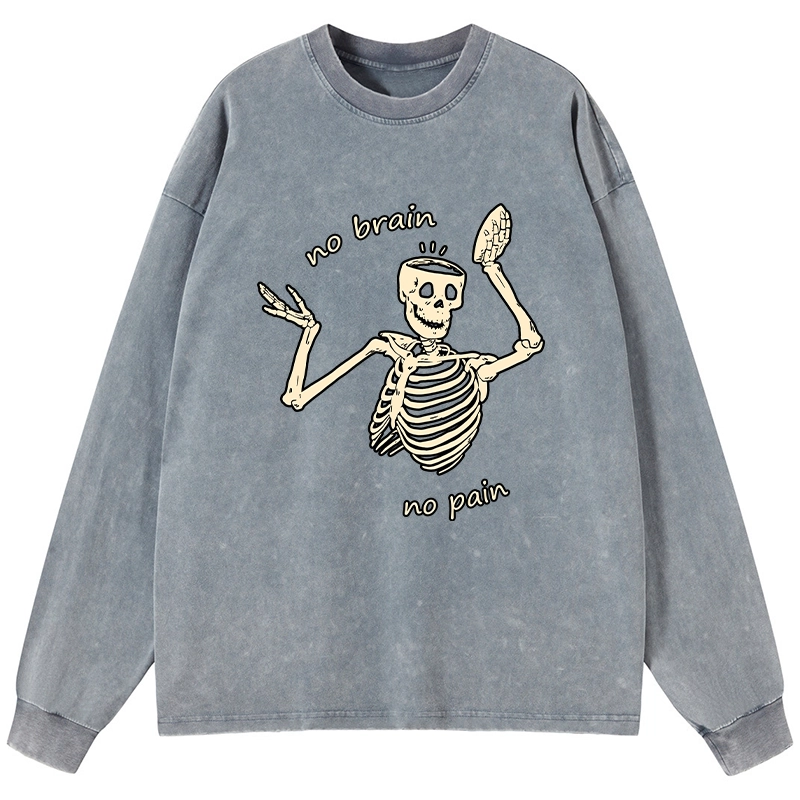 Tokyo-Tiger Skeletons Feel No Pain Washed Long Sleeve T-Shirt