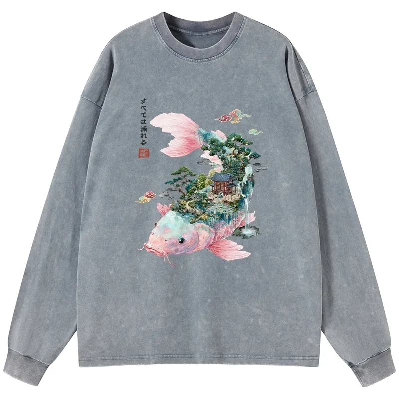 Tokyo-Tiger Journey Of The Flowing Koi Washed Long Sleeve T-Shirt