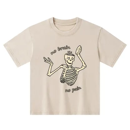 Tokyo-Tiger Skeletons Feel No Pain Kids Washed T-Shirt