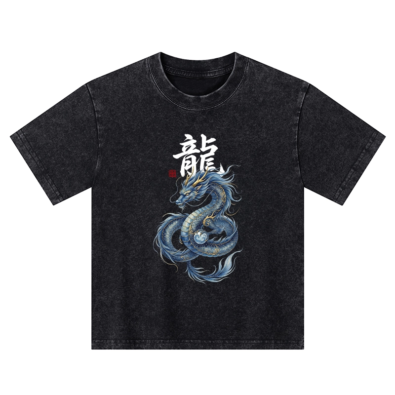 Tokyo-Tiger Mythic Blue Dragon Kids Washed T-Shirt