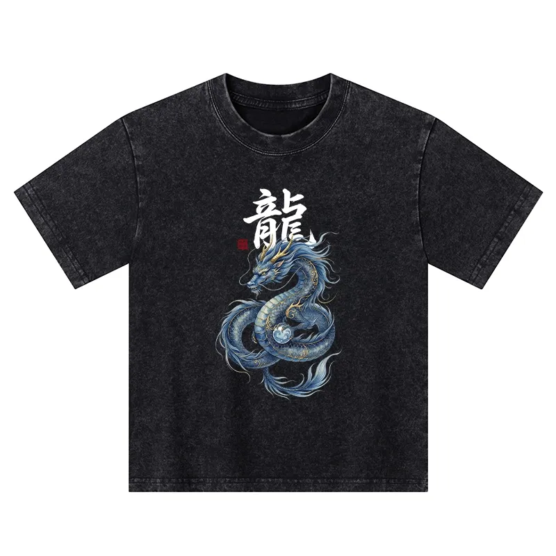 Tokyo-Tiger Mythic Blue Dragon Kids Washed T-Shirt