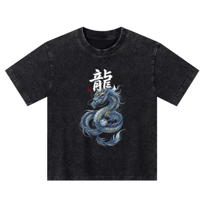 Tokyo-Tiger Mythic Blue Dragon Kids Washed T-Shirt