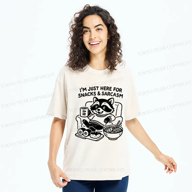 Tokyo-Tiger Funny Raccoons for snacks and sarcasm Washed T-Shirt