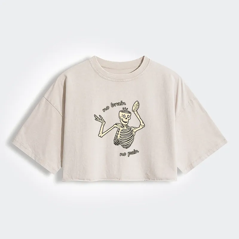 Tokyo-Tiger Skeletons Feel No Pain Women's Washed Crop T-Shirt