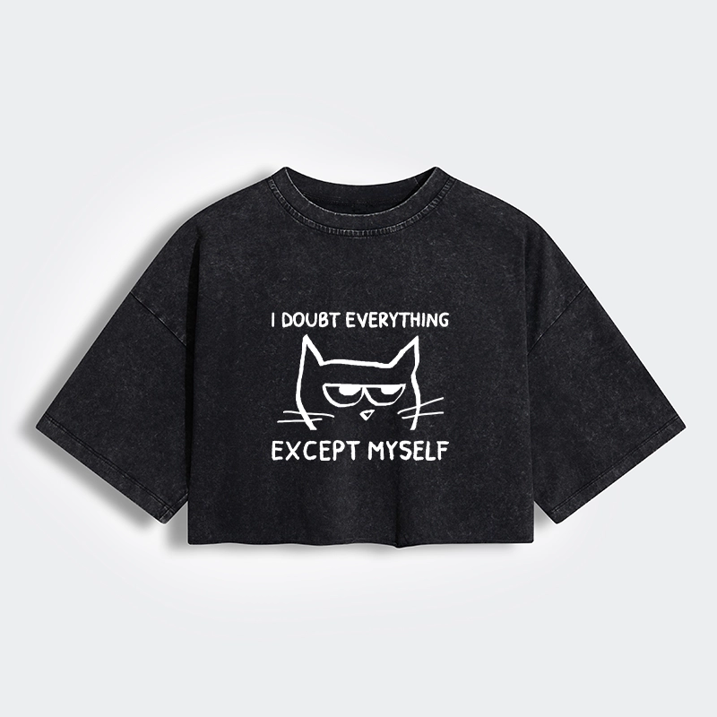 Tokyo-Tiger Confident Kitten Women's Washed Crop T-Shirt