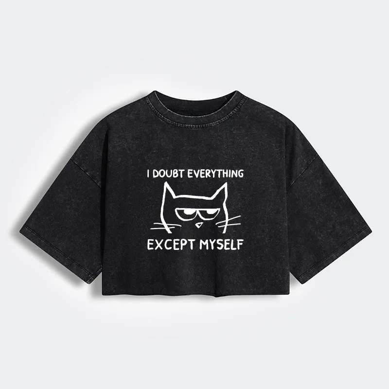 Tokyo-Tiger Confident Kitten Women's Washed Crop T-Shirt