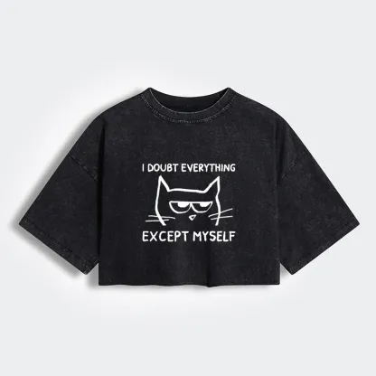 Tokyo-Tiger Confident Kitten Women's Washed Crop T-Shirt