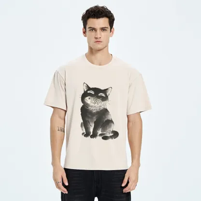 Tokyo-Tiger Black Cat Delightful Feast Washed T-Shirt