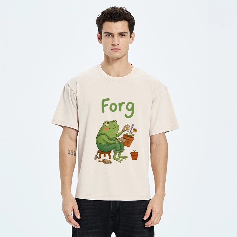 Tokyo-Tiger Cute Frog Gardening Meme Washed T-Shirt