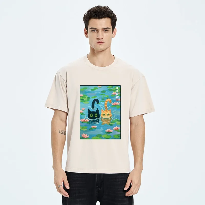 Tokyo-Tiger Cats In The Lotus Pond Washed T-Shirt