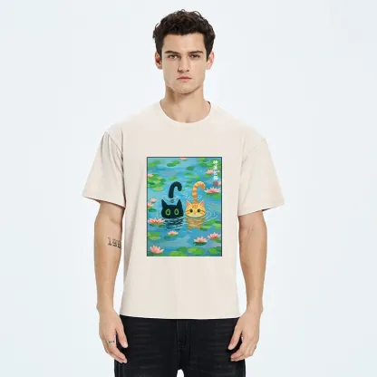 Tokyo-Tiger Cats In The Lotus Pond Washed T-Shirt