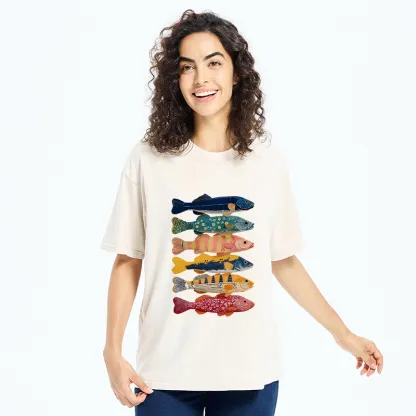 Tokyo-Tiger Colorful Fish Art Collection Washed T-Shirt