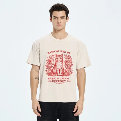 Tokyo-Tiger Cat Roses Radical Human Decency Washed T-Shirt