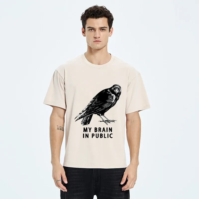 Tokyo-Tiger Black Crow Public Brain Funny Art Washed T-Shirt
