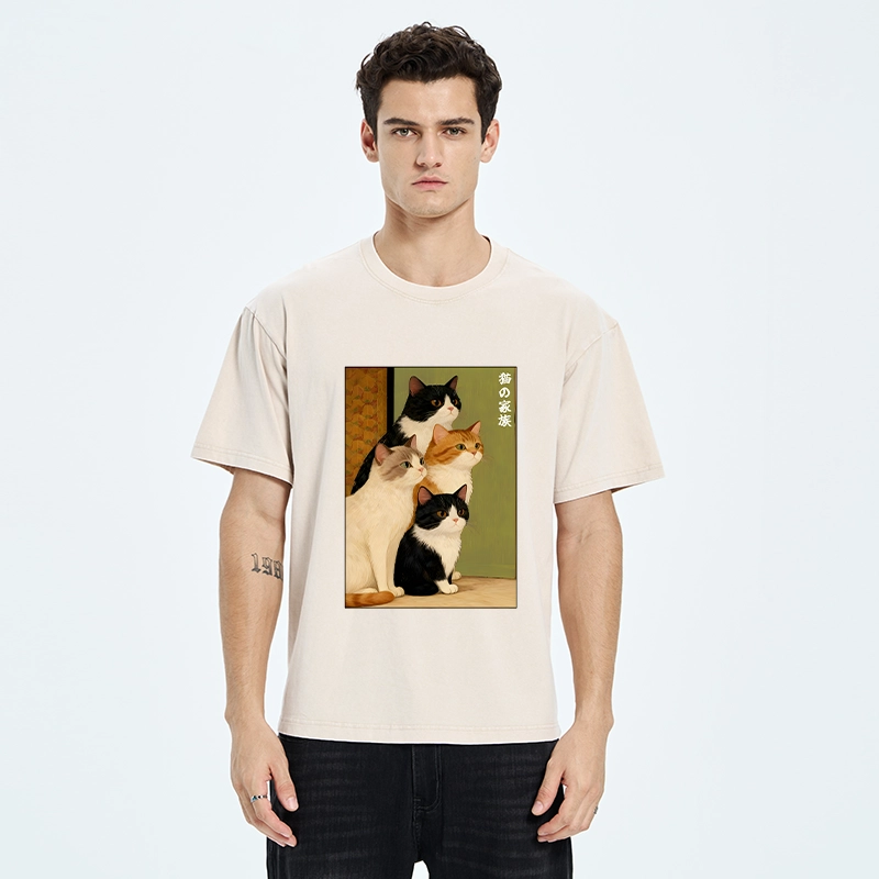 Tokyo-Tiger Funny Japanese Cat Family Portrait Washed T-Shirt
