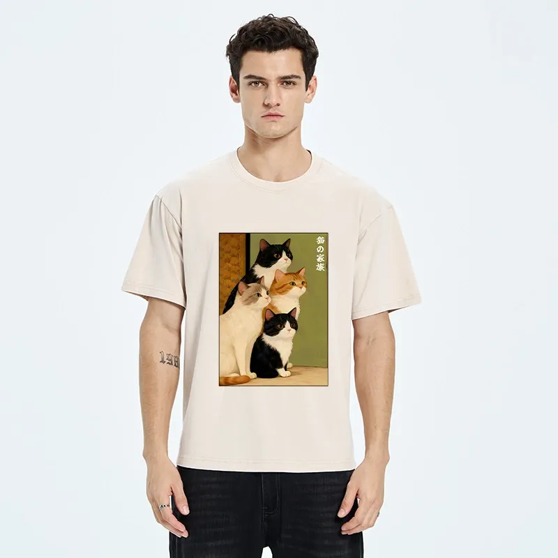 Tokyo-Tiger Funny Japanese Cat Family Portrait Washed T-Shirt
