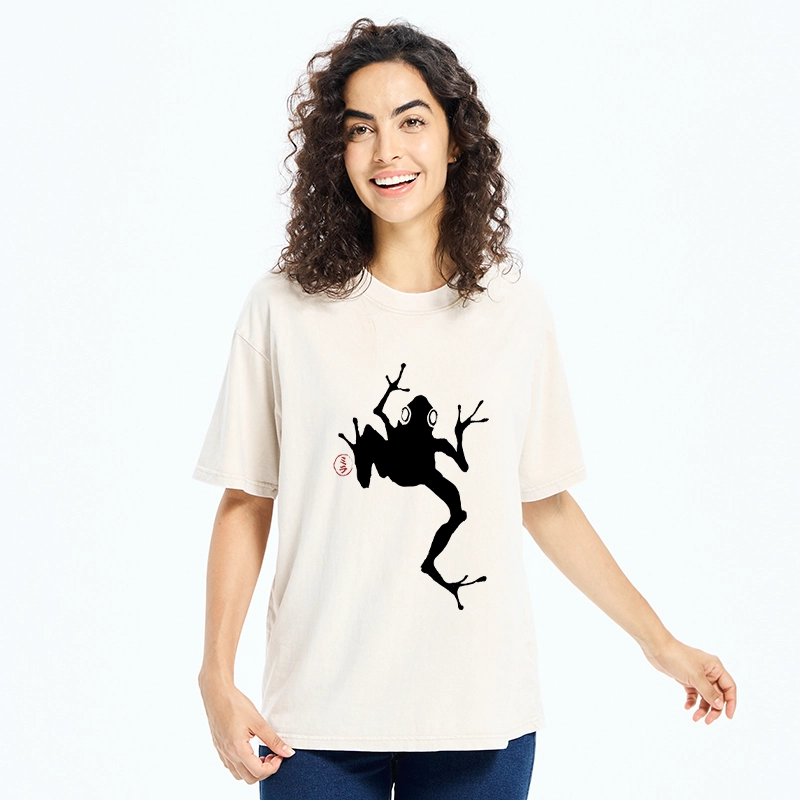 Tokyo-Tiger Japanese Frog Ink Wash Washed T-Shirt