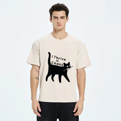 Tokyo-Tiger Chaotic Black Cat With Knife Washed T-Shirt