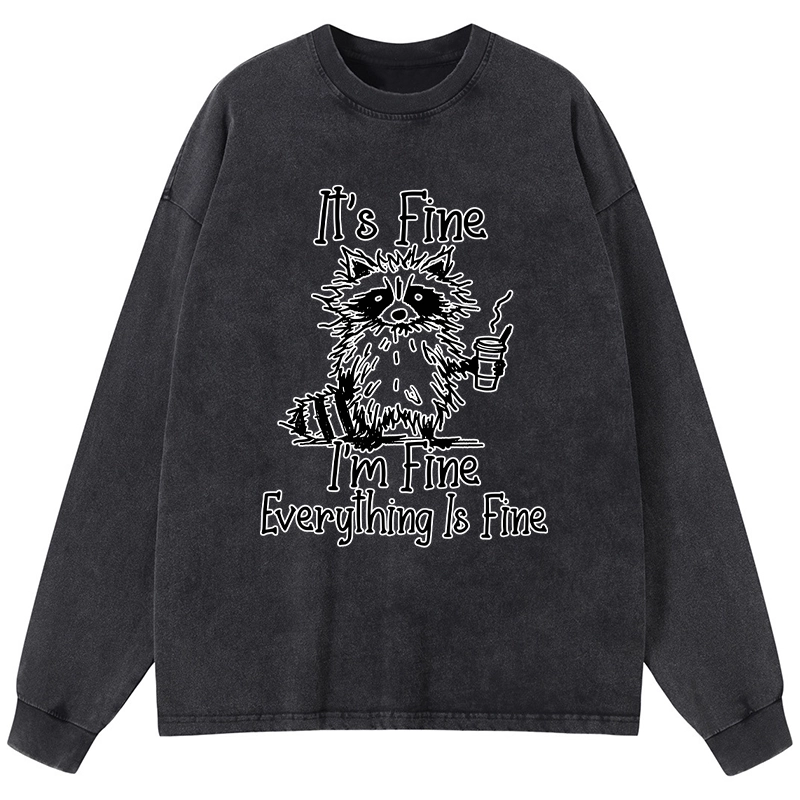 Tokyo-Tiger Raccoon Fine Meme Washed Long Sleeve T-Shirt