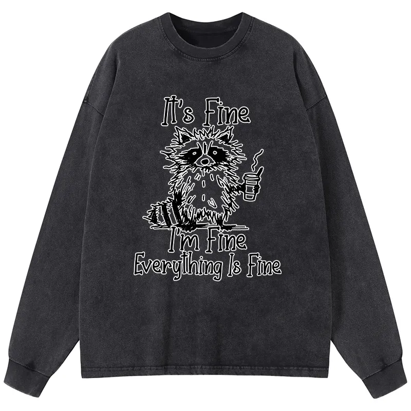 Tokyo-Tiger Raccoon Fine Meme Washed Long Sleeve T-Shirt