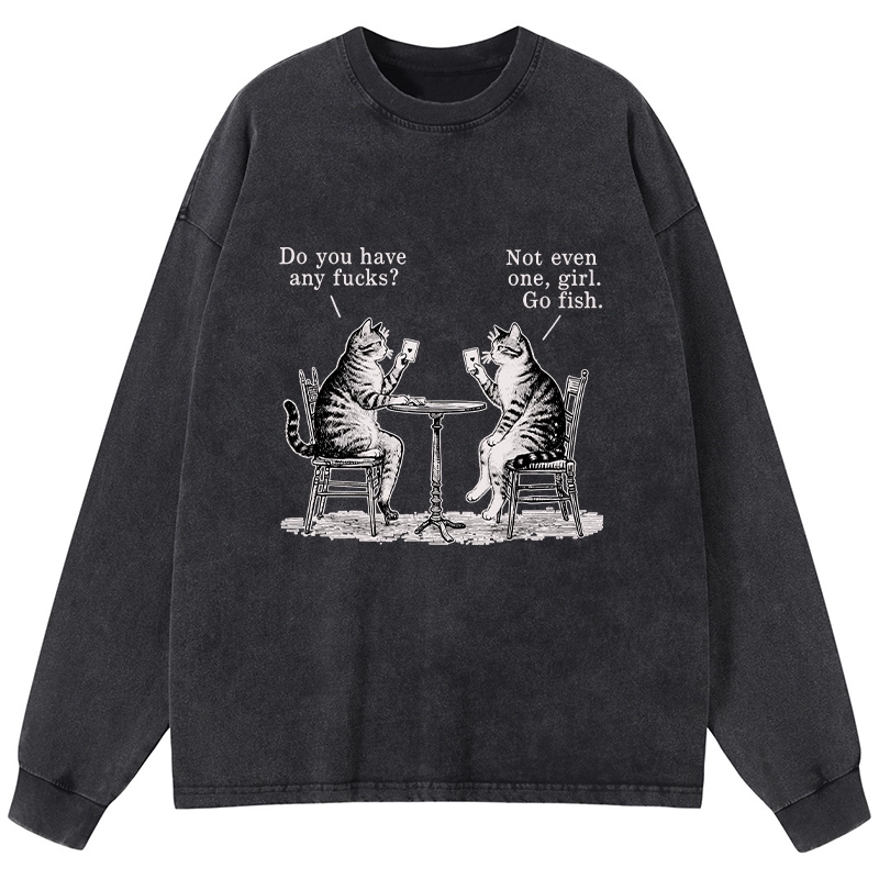 Tokyo-Tiger Cat Poker Night Washed Long Sleeve T-Shirt