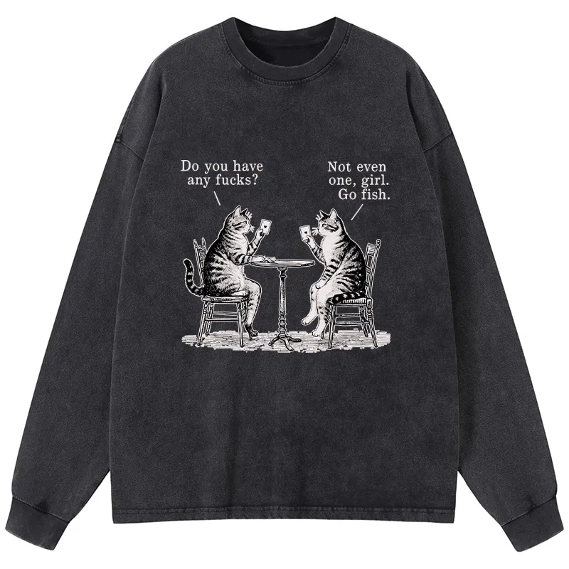 Tokyo-Tiger Cat Poker Night Washed Long Sleeve T-Shirt