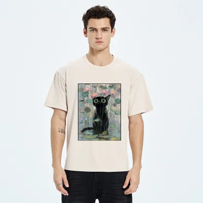 Tokyo-Tiger Black Cat In The Lotus Pond Washed T-Shirt