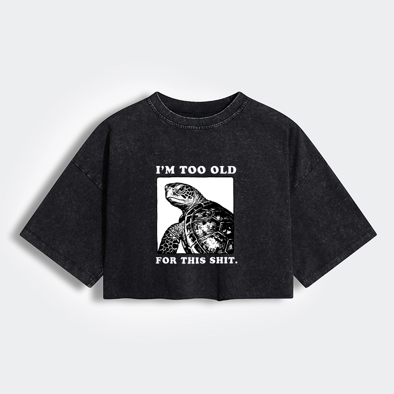 Tokyo-Tiger Turtle I Quit Meme Energy Women's Washed Crop T-Shirt