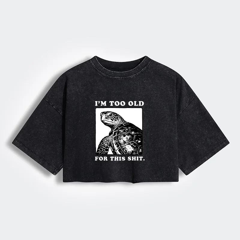 Tokyo-Tiger Turtle I Quit Meme Energy Women's Washed Crop T-Shirt