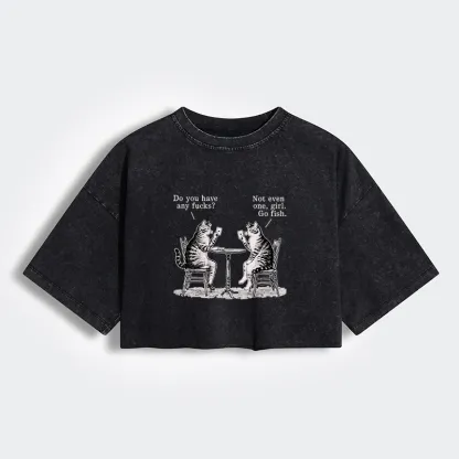 Tokyo-Tiger Cat Poker Night Women's Washed Crop T-Shirt